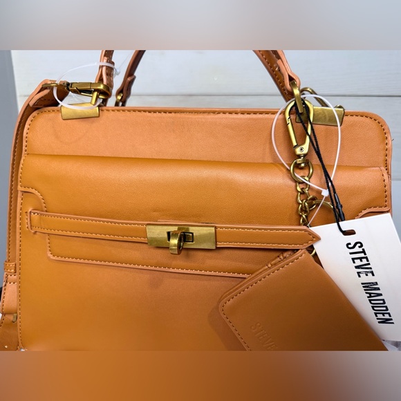 Steve Madden Large Satchel in Carmel with Bronze Turnlock Hardware NWT - Picture 6 of 17